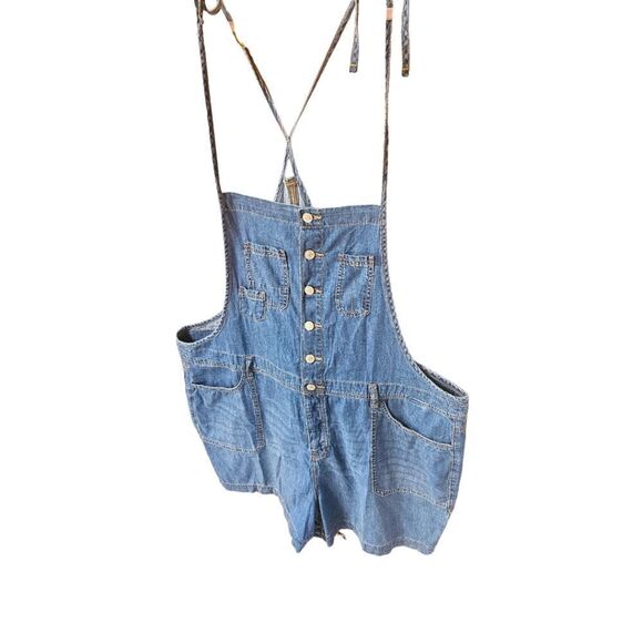TORRID 5" blue denim light weight self tie Short Tall overall Shorts Size 20 - Picture 4 of 16